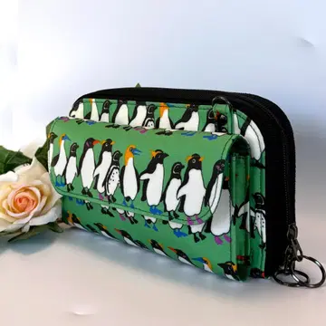 라미네이티드 W 손잡이 앞 포켓 부착 와이드 지갑 백 (미니백) 펭귄