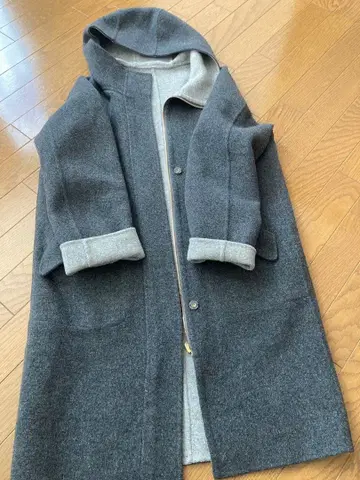 새상품급 BEIGE, 후드 부착 그레이 롱 코트 리버서블