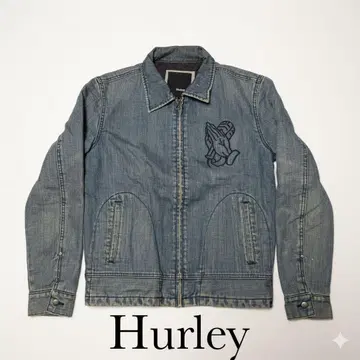 [ 레어/안감 퀼팅 ] Hurley 데님 자켓 플레이잉 핸즈