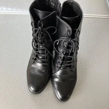 블랙 가죽 레이스업 숏부츠 24cm