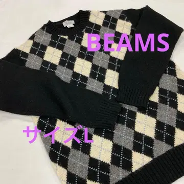 BEAMS 아가일 무늬 니트 스웨터 블랙 L #3095