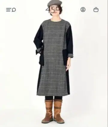 45R 코튼 트위드 콤비 헌팅 드레스 (인디고)