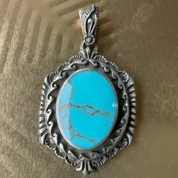 터키석과 실버의 앤티크 목걸이 탑 925 각인 있음 정품 터콰이즈