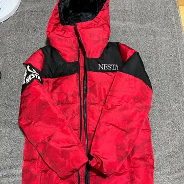 네스타 패딩 자켓 L 레드 x 블랙 카모 무늬 카모플라쥬 다운 나일론