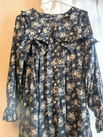 PhysicalDrop 세일러 카라 튜닉 원피스 블루 로즈 패턴