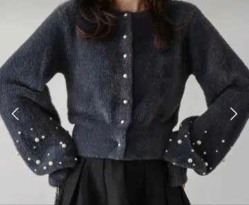 AMELY 펄 장식 가디건 그레이