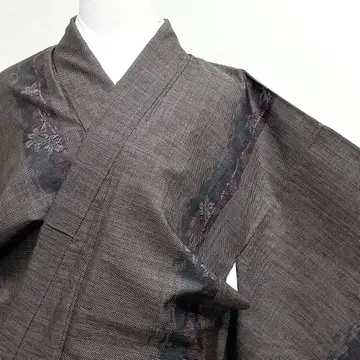 코몬 오시마 명주 세로줄 단풍 진흙 염색 남천 기모노 040k