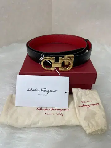 Salvatore Ferragamo 가죽 벨트 블랙/레드