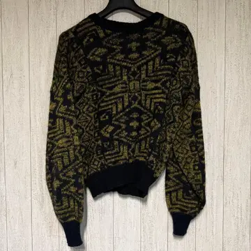 빈티지 모헤어 니트 그린과 블랙의 기하학 패턴