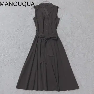 마누카 롱 원피스 슬리브리스 리본 A라인 브라운 사이즈 36