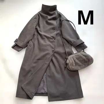 그레이 하이넥 롱 코트