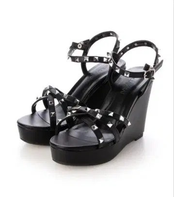 마후모후 스터드 장식 웨지솔 샌들 블랙 L 사이즈