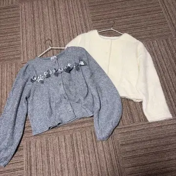 frower 2세트 플러피 페탈 가디건 프티 리본 상의