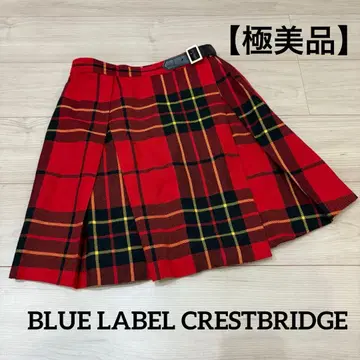 BLUELABEL CRESTBRIDGE 빨간색 체크 스커트 울 100%