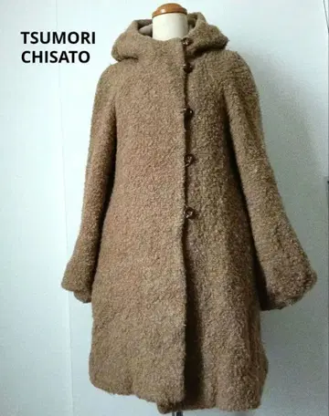 새상품급 TSUHORI CHISATO 후드 부착 테디 베어 코트 베이지