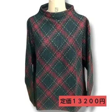 체크 무늬 격자 무늬 보틀넥 풀오버 티셔츠 바이어스 프린트