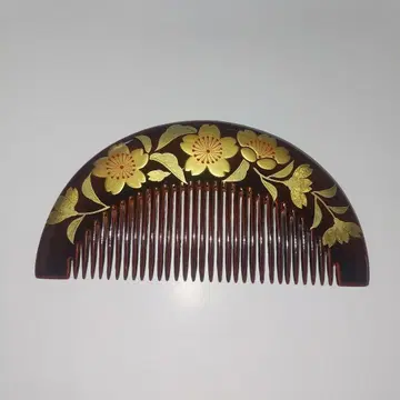 쥬산야 빗 헤어콤 골드 컬러 꽃 무늬의 블랙 머리 장식 C