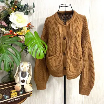 GU 브라운 케이블 니트 가디건 여성용 XL