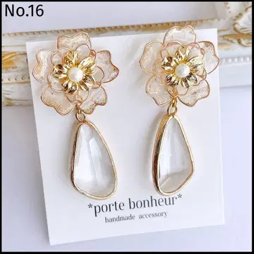 16. 골드 라메*클리어 유리 참 흔들리는 꽃 귀걸이/귀찌 화려함