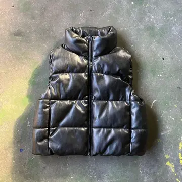 GAP 블랙 인조 가죽 다운 베스트 L 사이즈