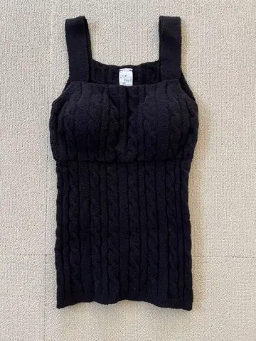 무인양품 코튼 혼방 복슬복슬 니트 브라 탱크탑 케이블 무늬 블랙 M
