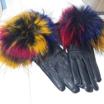 가죽 퍼 장갑 블랙/멀티 컬러