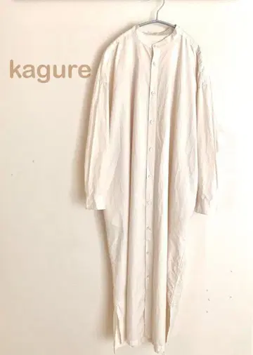 카구레 코튼 실크 셔츠 원피스 롱 코트 밴드 카라 화이트 면 실크