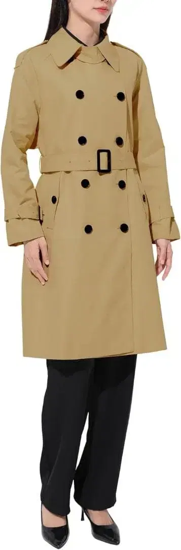 트렌치코트 여성용 아우터 주름 방지 방풍 방한 베이지 L