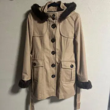 Sshallish 후드 부착 베이지 롱 코트 사이즈 11