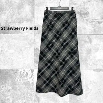 스트로베리 필드 새상품급 울 100% 체크 무늬 롱 스커트 일본제