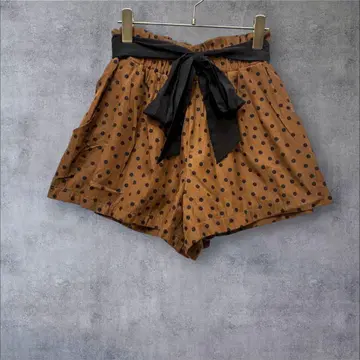 [ 애로우 ] 허리 리본 도트 하이웨스트 숏팬츠 브라운 M