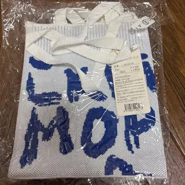 로고 니트 토트백 화이트/블루