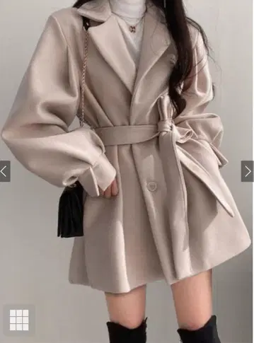 리본 벨트 포함 볼륨 슬리브 숏코트[ze684]