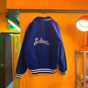 80s USA제 코듀로이 자수 바시티 자켓 빈티지