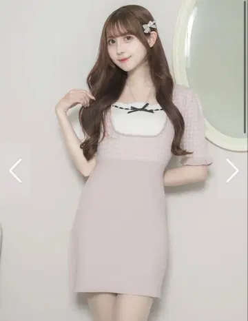 pium 도리 깅엄 니트 카페 원피스 핑크