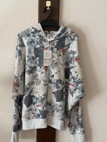 스칼라 고양이 프린트 오버 사이즈 후드티