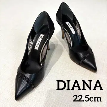 새상품급 DIANA 블랙 펌프스 가죽 & 레이스 실내 사용 스틸레토