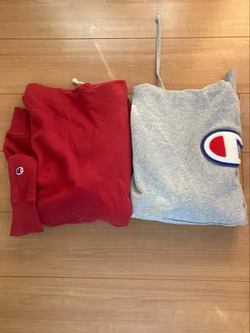 Champion 그레이 L 와인 레드 XL 2장 세트 후드 부착 풀오버