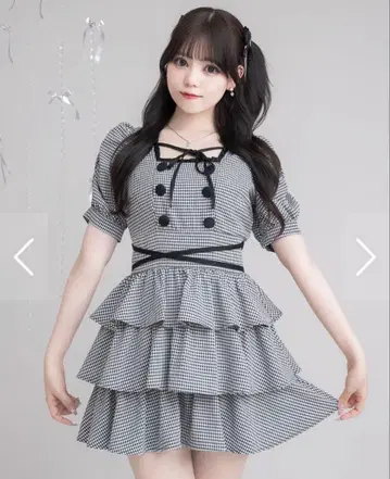 pium 크로스 벨트 반팔 티어드 미니 원피스 깅엄