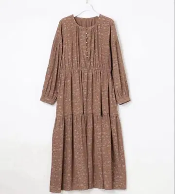 anysis 롱 원피스 긴팔 꽃무늬 더스티 핑크