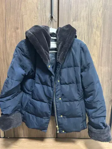 디스코트 2way 후드 부착 다운 자켓 네이비