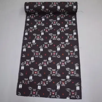 M01-14 새상품 보관품 구루메 카스리 면 무늬 옷감 블랙 네이비 동백