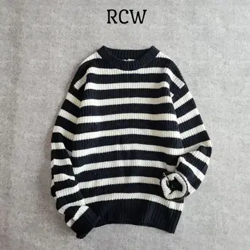 레드촙 웍스 긴팔 리브 니트 루즈핏 보더 크루넥 화이트 블랙