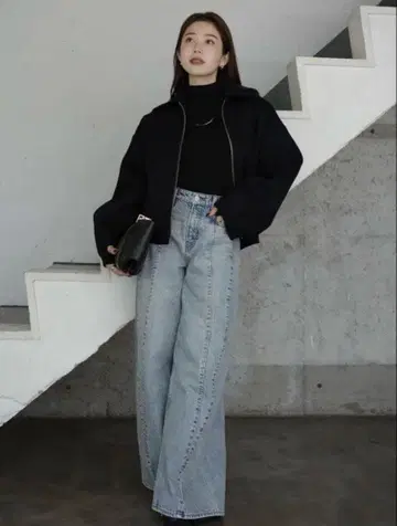 anuans 사이드 턱 캐주얼 와이드 데님