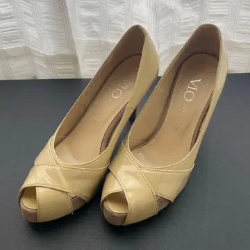 SHOEGALLERYOTA 베이지 오픈토 하이힐 에나멜 스웨이드