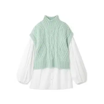 미라 오웬 [세트 아이템] 케이블 베스트 셔츠 레이어드 SET