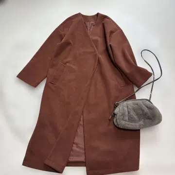 브라운 벽돌색 롱 코트 플리스 울 느낌