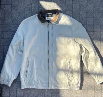 화이트 나일론 자켓 코듀로이 옷깃 짧은 기장