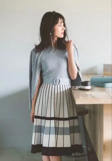 아푸와이저 리셰 정원 부착 배색 플리츠 니트 원피스