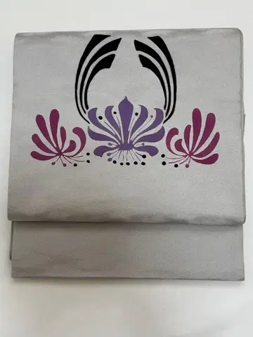 그레이 꽃무늬 후쿠로 오비